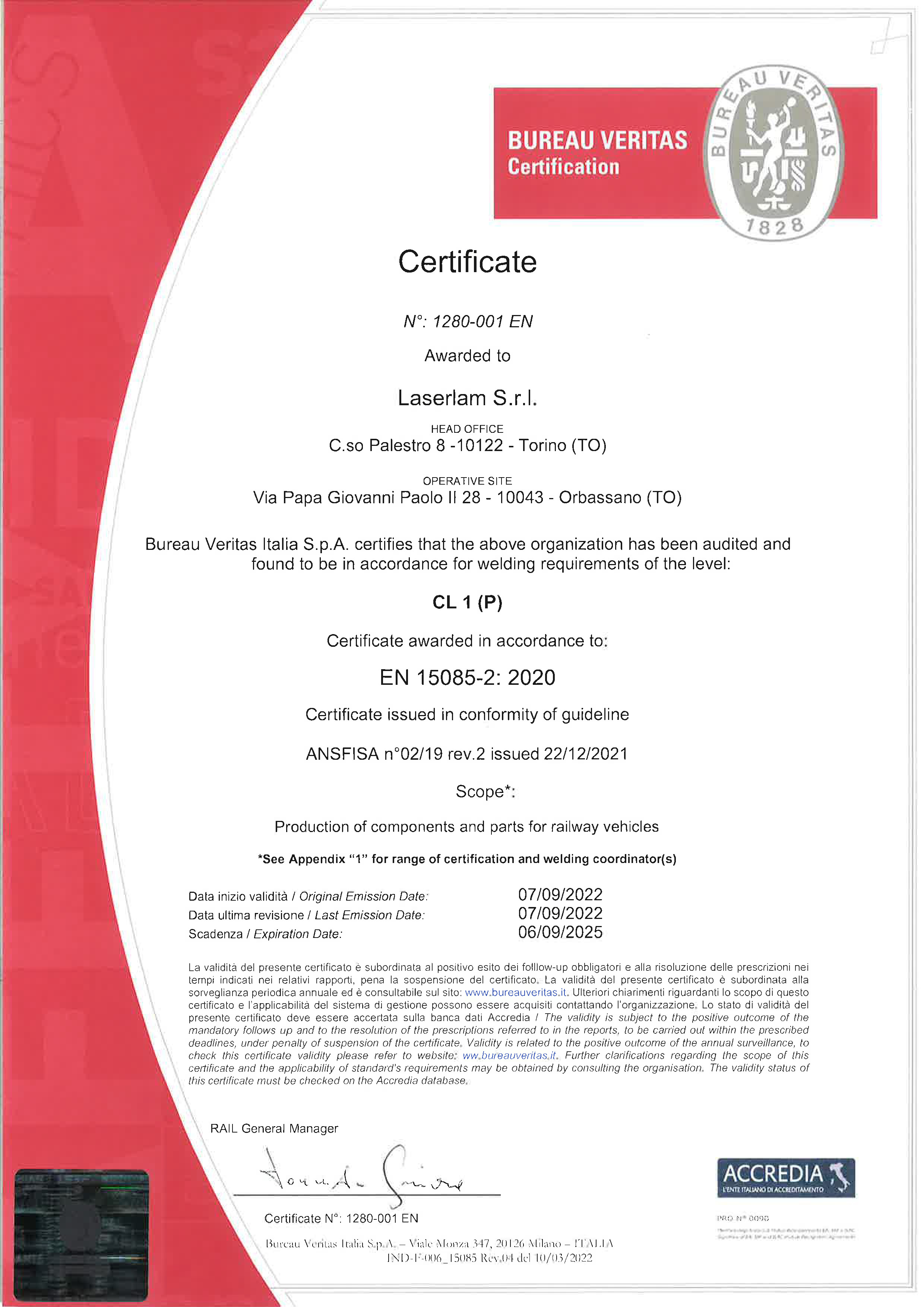 Certificazione UNI EN ISO 15085-2:2020